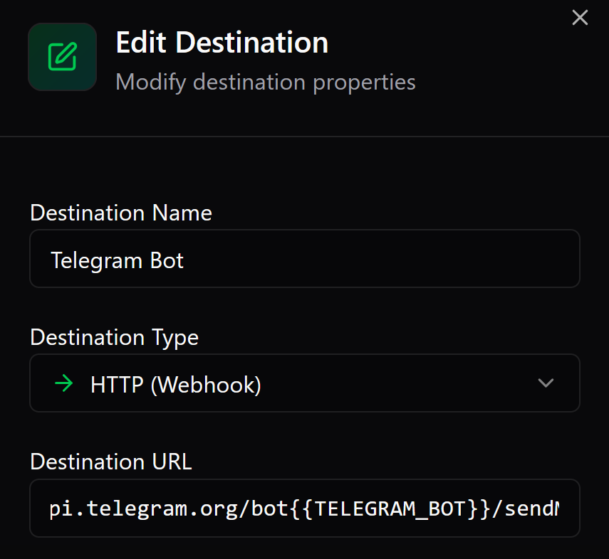 Editing a destination